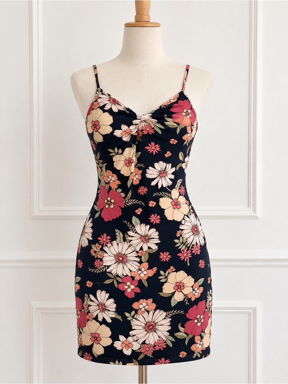 Floral Spaghetti-Strap Bodycon Dress